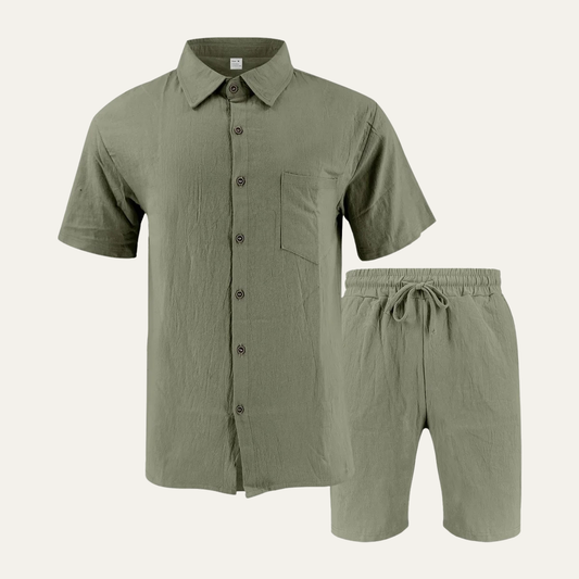 Men's Retro Beach Shirt And Shorts Set - Fashinoza
