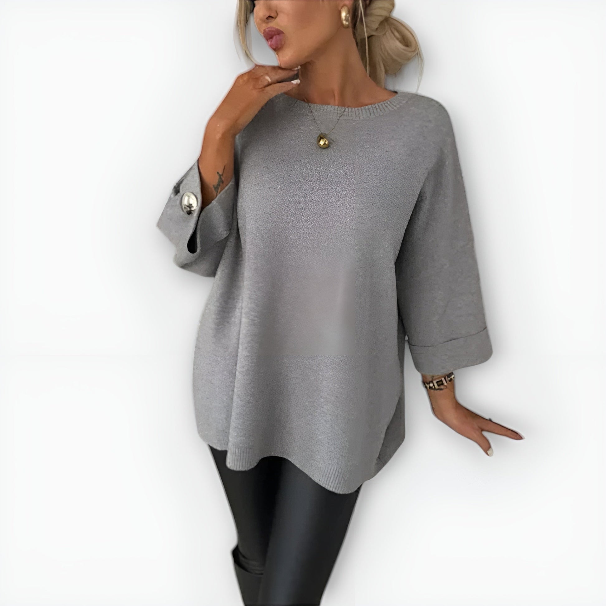 Women's Soft Crewneck Sweater Mid-Length Sleeve - Fashinoza