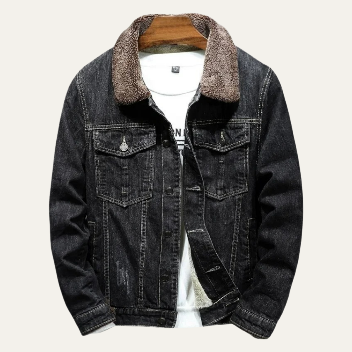 Men's Fleece Lined Denim Winter Jacket - Fashinoza