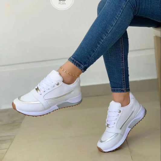 Women's Leather Sneakers Mesh Patchwork - Fashinoza