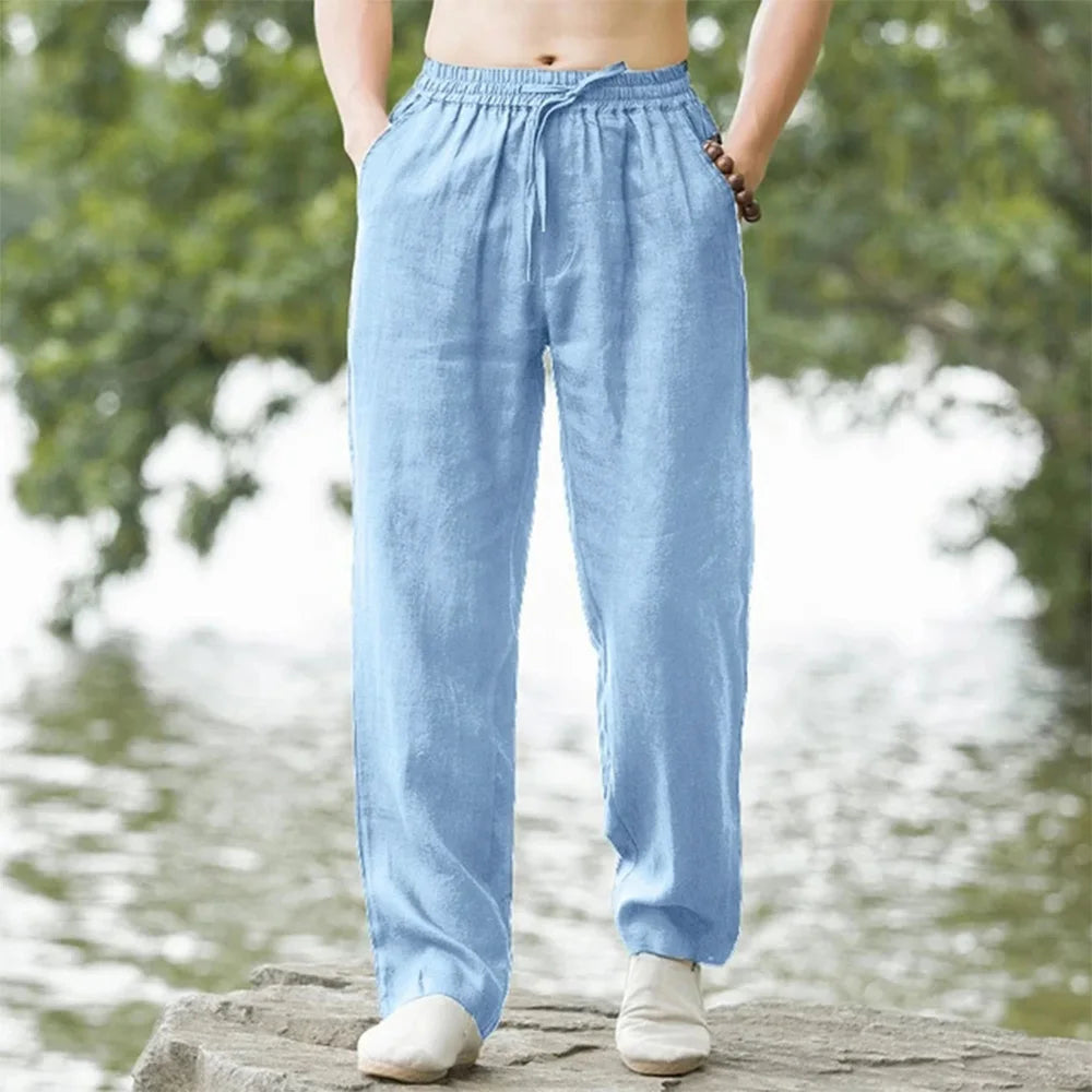 Men's Linen Beach Pants Lightweight Summer Comfort