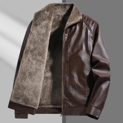 Men's Leather Zip Up Coat Fleece Lined