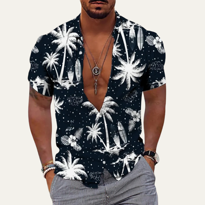 Ridgewind Men's Hawaiian Shirt Tropical Print Coconut Design