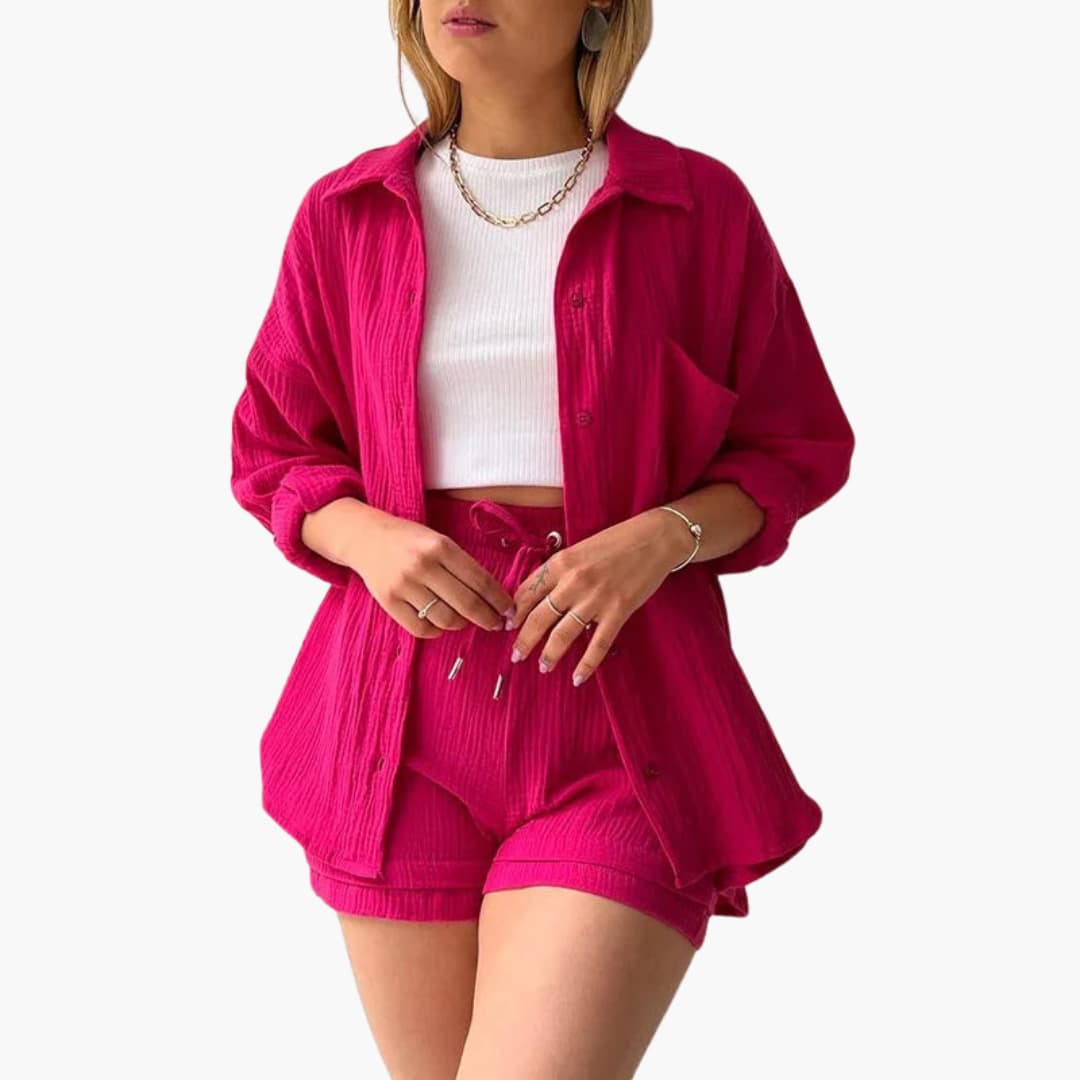 Women's Button Crop Shorts Set