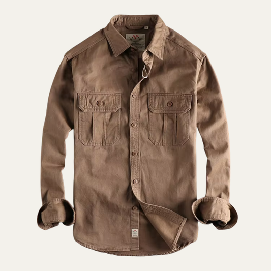 Men's Utility Shirt Jacket Vintage Washed Cotton Casual - Fashinoza