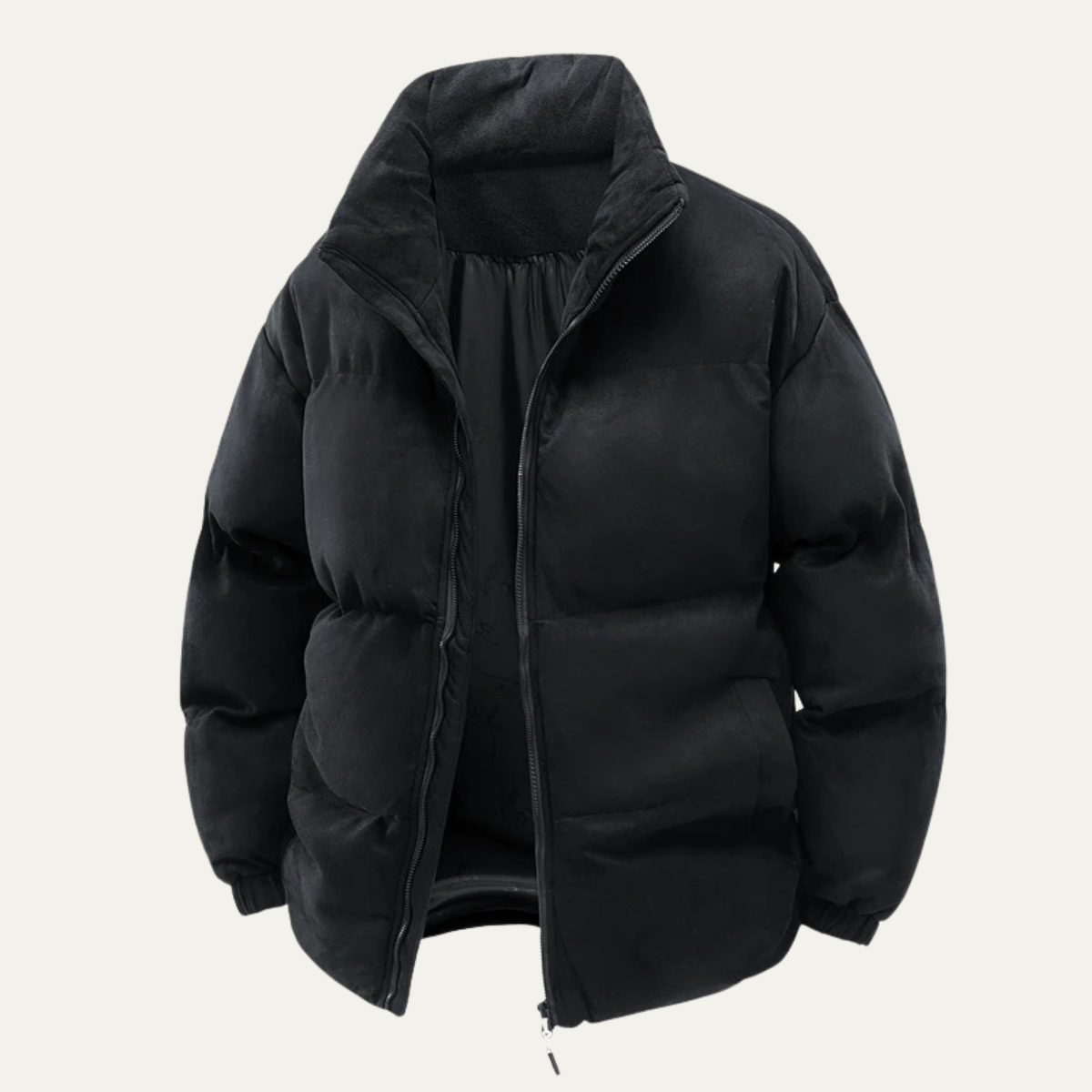 Men's Suede Puffer Jacket Cotton Padded Black - Fashinoza