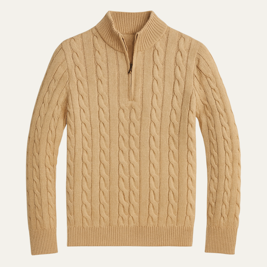 Men's Mock Neck Knitted Half Zip Sweater - Fashinoza