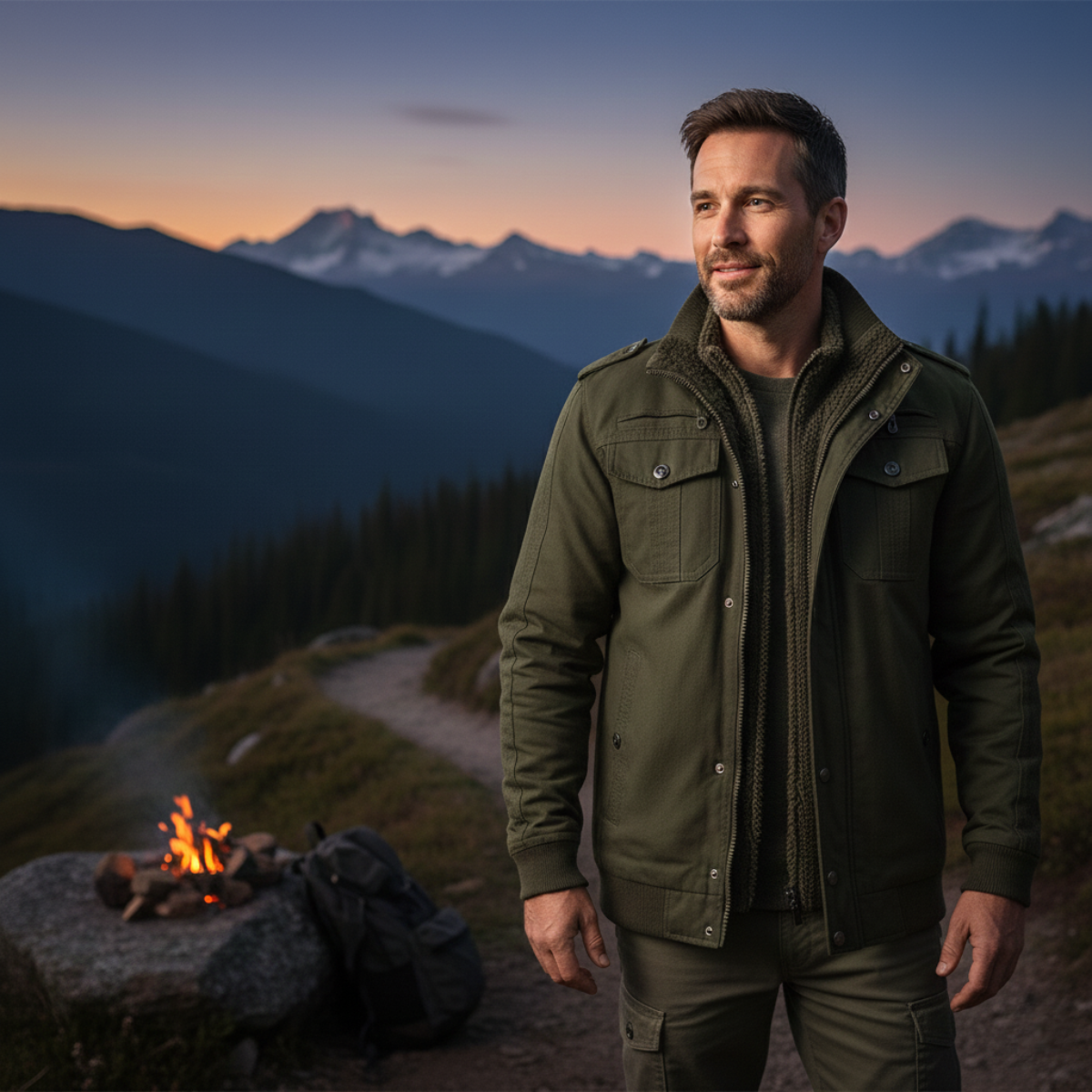 Mens Thermal Military Jacket Fleece Lined Zip Up