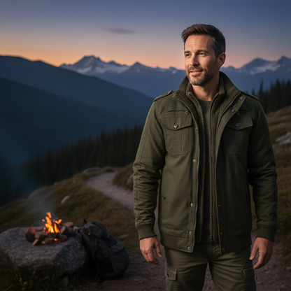 Mens Thermal Military Jacket Fleece Lined Zip Up