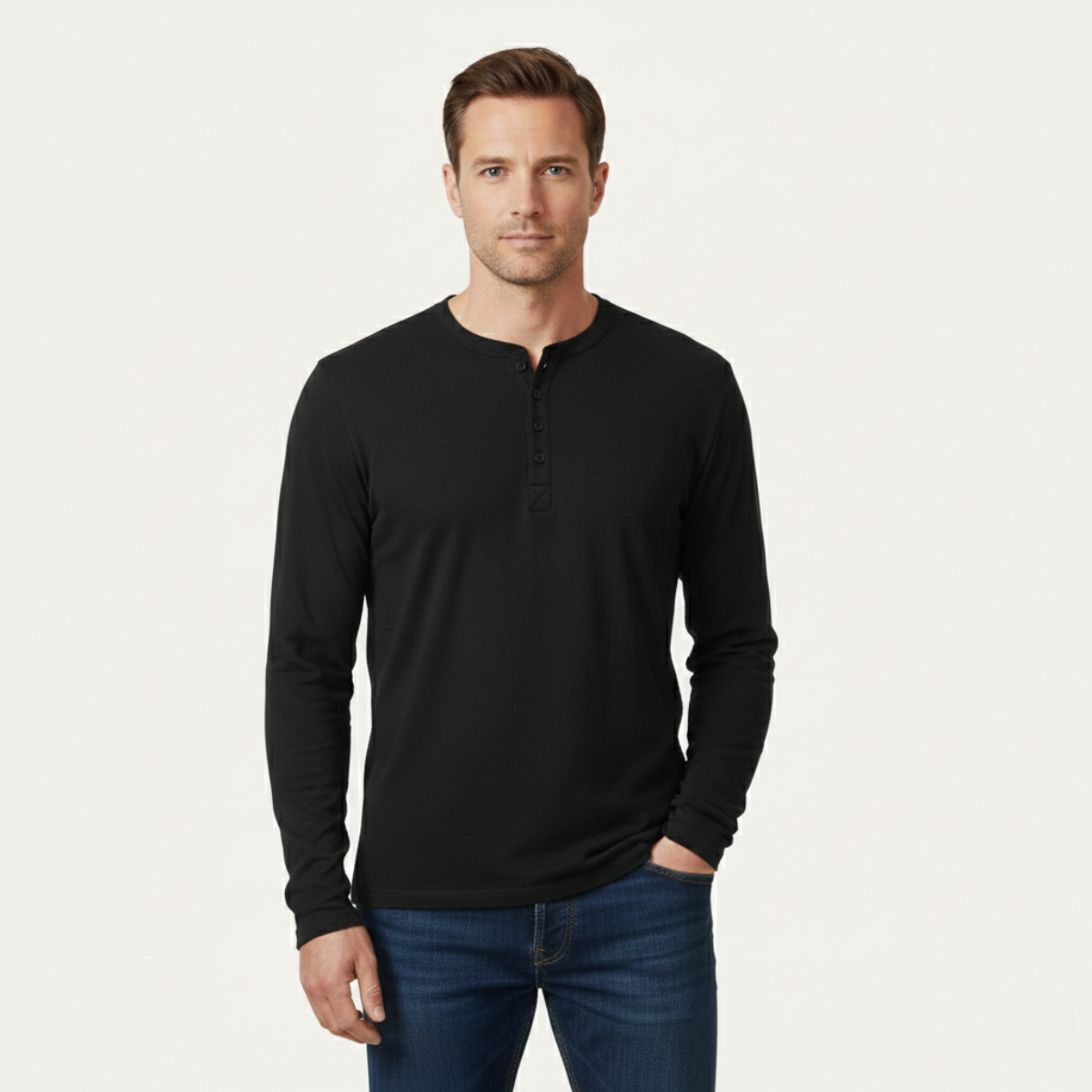 Men's Cotton Long Sleeve Henley Shirt Modern