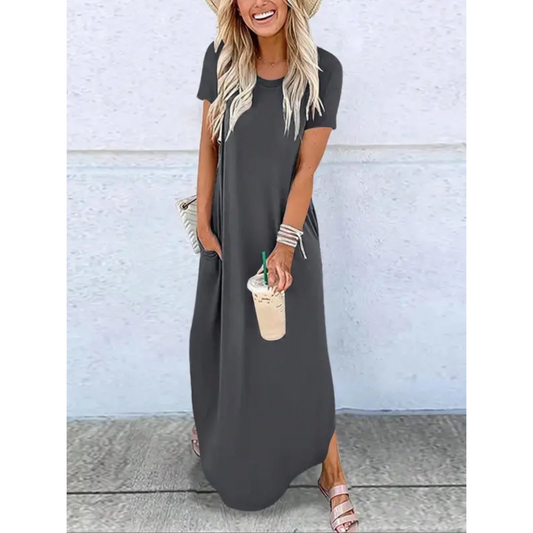 Women's Round Neck Loose Fit Dress - Fashinoza