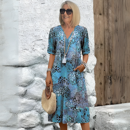Women's Soft V-Neck Midi Dress - Fashinoza
