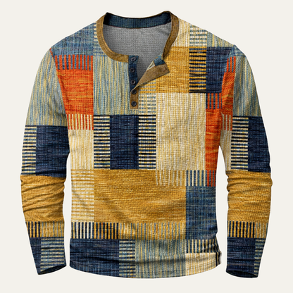 Men's Polo Shirt Textured Patchwork Blue - Fashinoza
