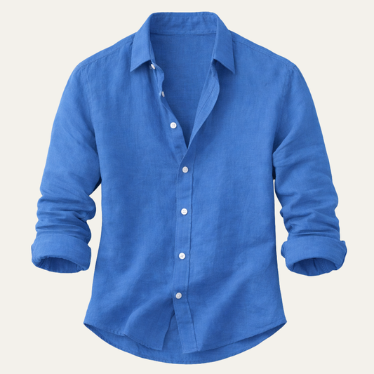 Men's Linen Button Up Shirt Casual Light Blue - Fashinoza