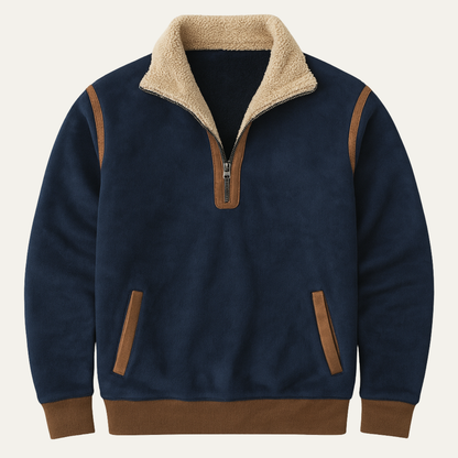 Men's Suede Quarter Zip Sweater Patchwork Brown - Fashinoza