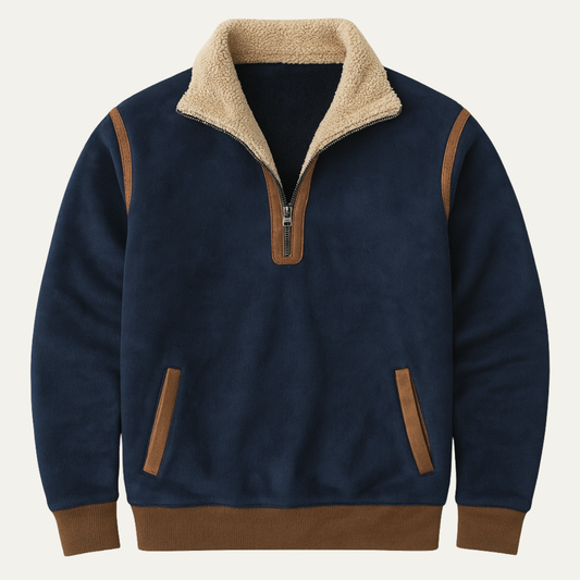 Men's Suede Quarter Zip Sweater Patchwork Brown - Fashinoza