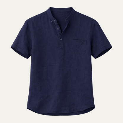 Men's Cotton Linen Henley Shirt Lightweight - Fashinoza