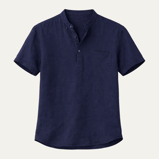 Men's Cotton Linen Henley Shirt Lightweight - Fashinoza