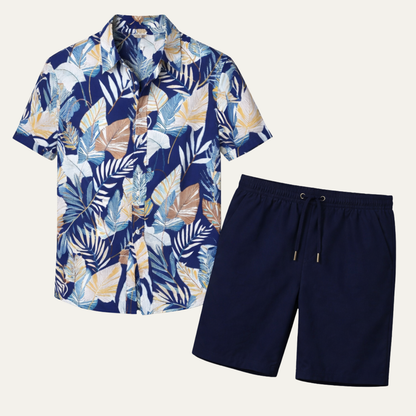Men's Tropical Shirt And Shorts Set Casual Cotton - Fashinoza