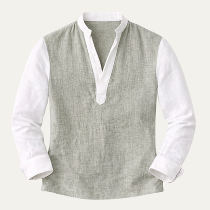 Men's Linen Blend Deep V Neck Shirt Lightweight - Fashinoza