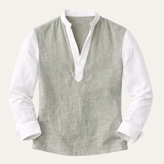 Men's Linen Blend Deep V Neck Shirt Lightweight - Fashinoza