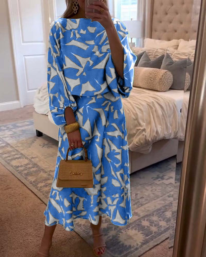 Women's Printed Two-Piece Set Lantern Sleeves
