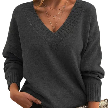 Women's Textured Knit Sweater Relaxed Fit V-Neck Cozy