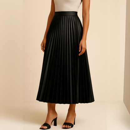 Women's High-Waist Satin Pleated Skirt - Fashinoza