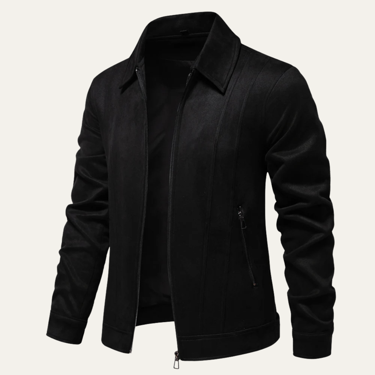 Men's Leather Biker Jacket Zip Up Black