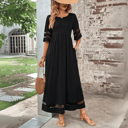 Sheer Sleeve Black Maxi Dress