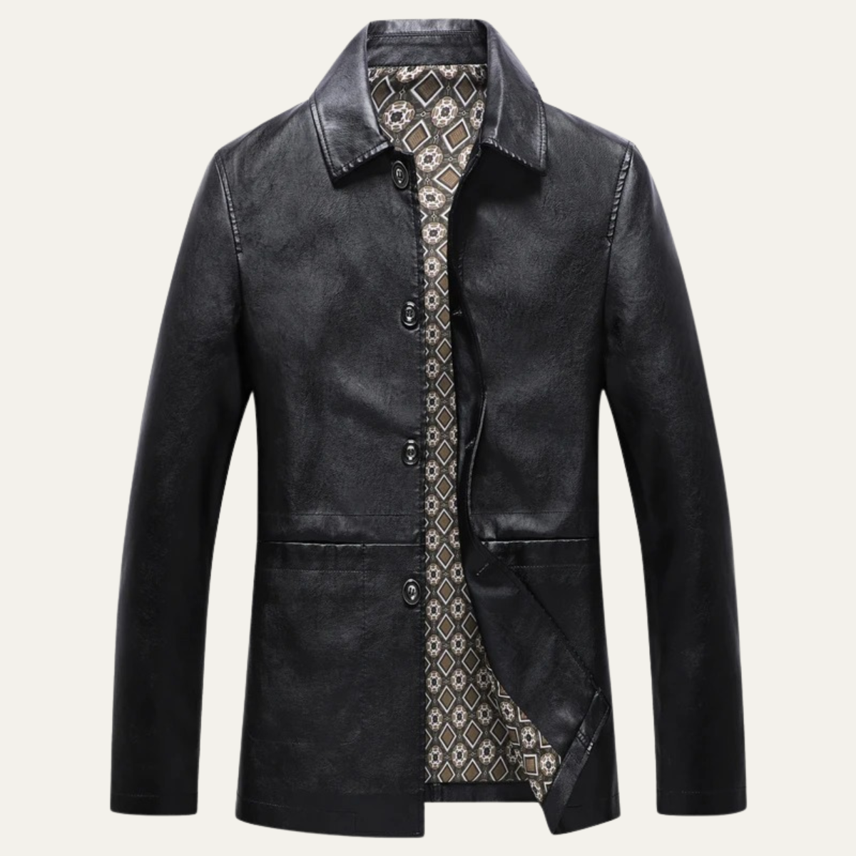 Men's Leather Button Up Winter Jacket - Fashinoza