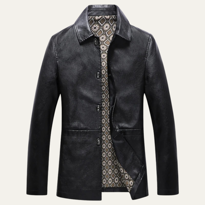Men's Leather Button Up Winter Jacket - Fashinoza