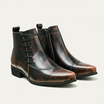 Men's Leather Chelsea Boots Polished Lace Up Black