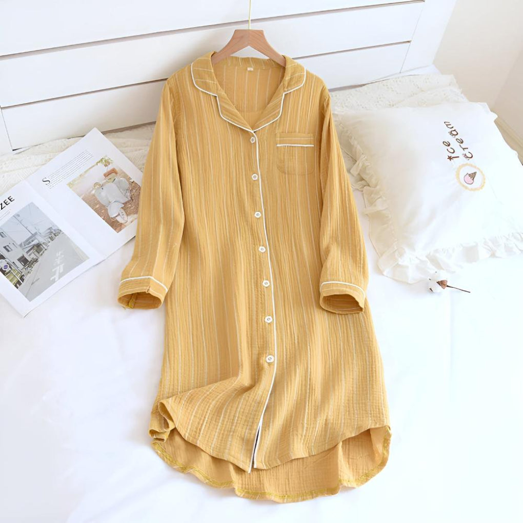 Women's Cotton Gauze Striped Nightgown Lightweight