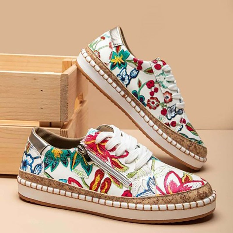 Women's Floral Lace Sneakers Zip Up - Fashinoza