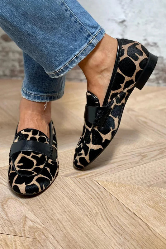 Women's Cow Print Loafers Comfortable Slip On Shoes - Fashinoza
