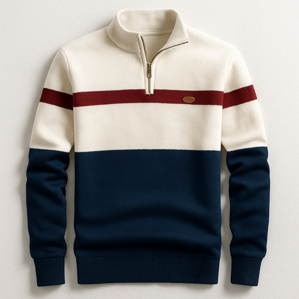 Men's Quarter Zip Sweater Stripe Design - Fashinoza