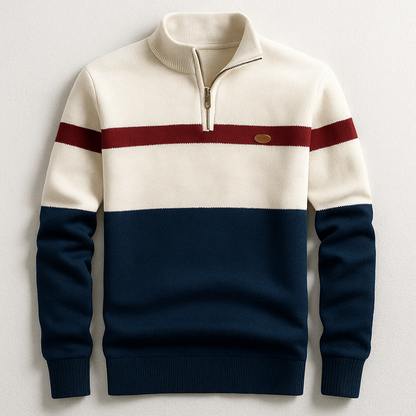 Men's Quarter Zip Sweater Stripe Design - Fashinoza