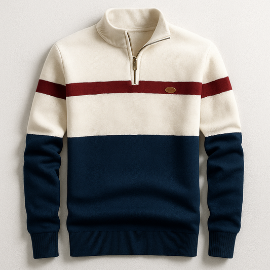Men's Quarter Zip Sweater Stripe Design - Fashinoza