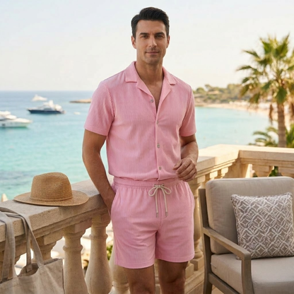 Men's Ribbed Summer Set Shirt And Shorts