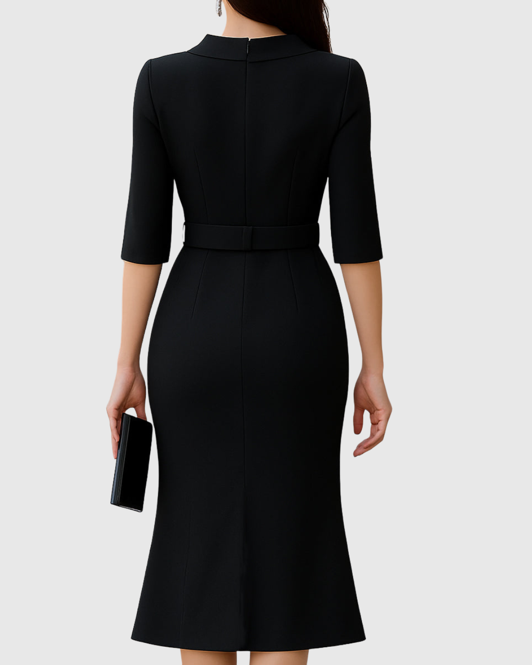 Women's Mock Neck Midi Dress Belted Split Sleeves