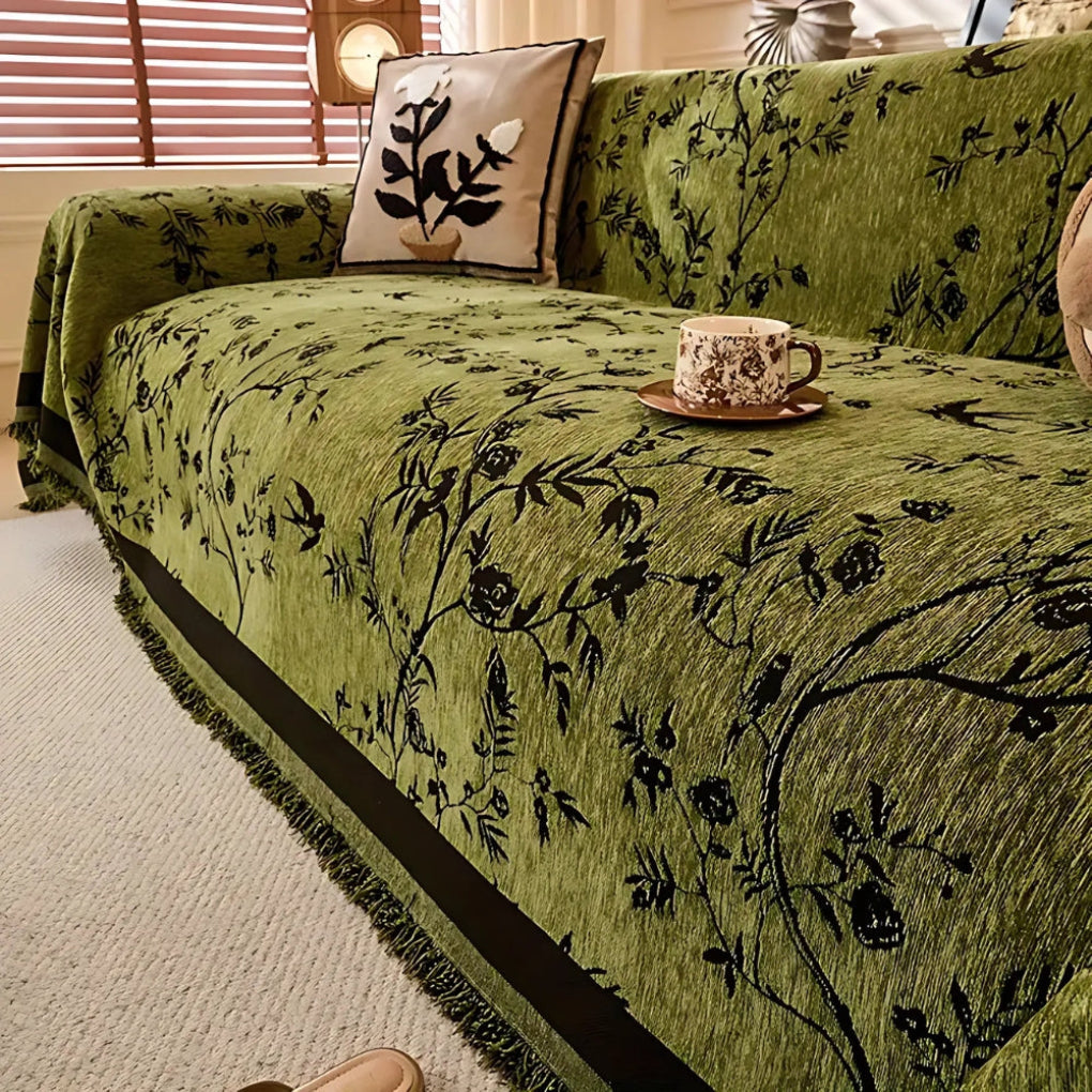 Floral Throw Blanket Fringed Trim - Fashinoza