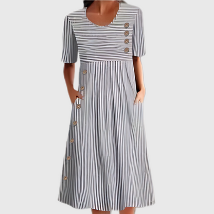 Women's Striped Midi Dress With Buttons