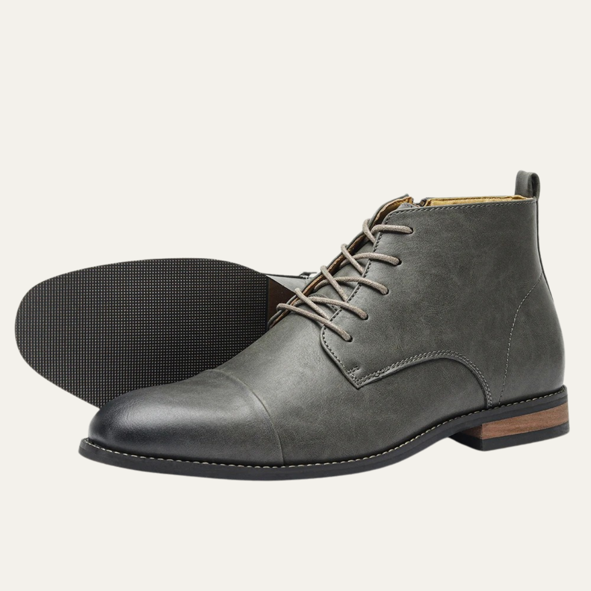 Men's Leather Ankle Boots Side Zip Classic Black - Fashinoza