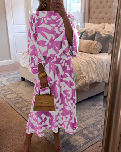 Women's Printed Two-Piece Set Lantern Sleeves