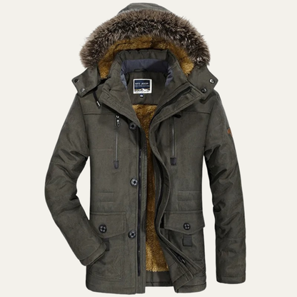 Men's Warm Hooded Fur Jacket Multi Pockets - Fashinoza