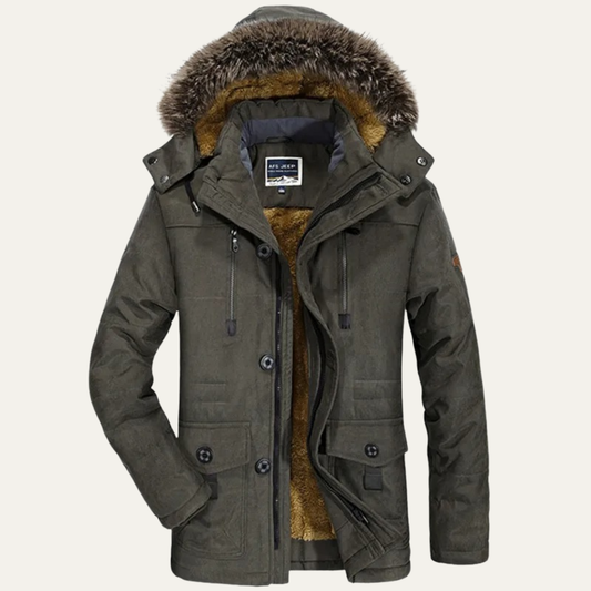 Men's Warm Hooded Fur Jacket Multi Pockets - Fashinoza