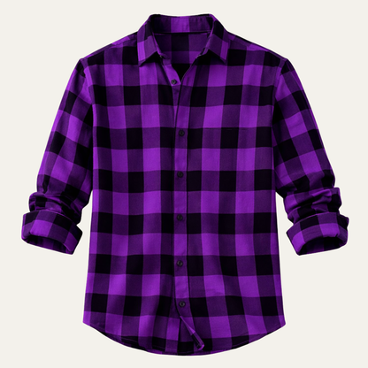Men's Plaid Button-Up Shirt - Fashinoza
