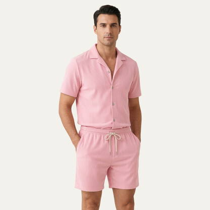 Men's Ribbed Summer Set Shirt And Shorts