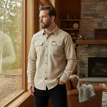 Men's Soft Cargo Shirt Multi Pocket Solid Color Cotton